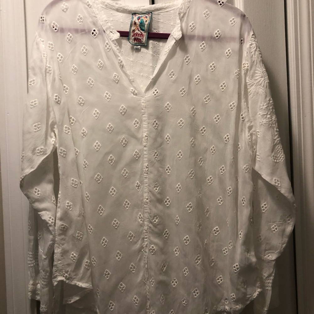 Johnny Was White Embroidered Blouse